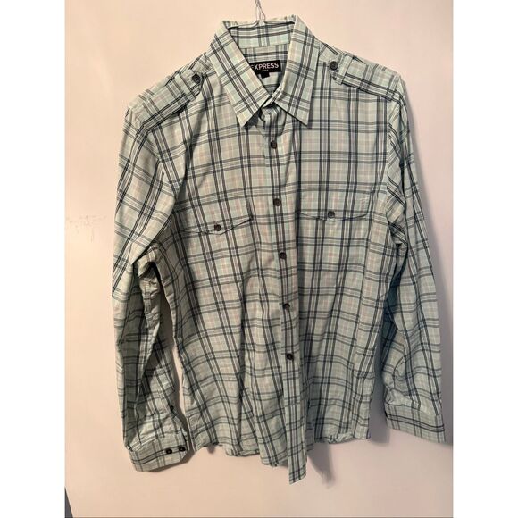 Express modern fit plaid button down shirts men’s lot of 3 medium 15-16.5” - Picture 5 of 15
